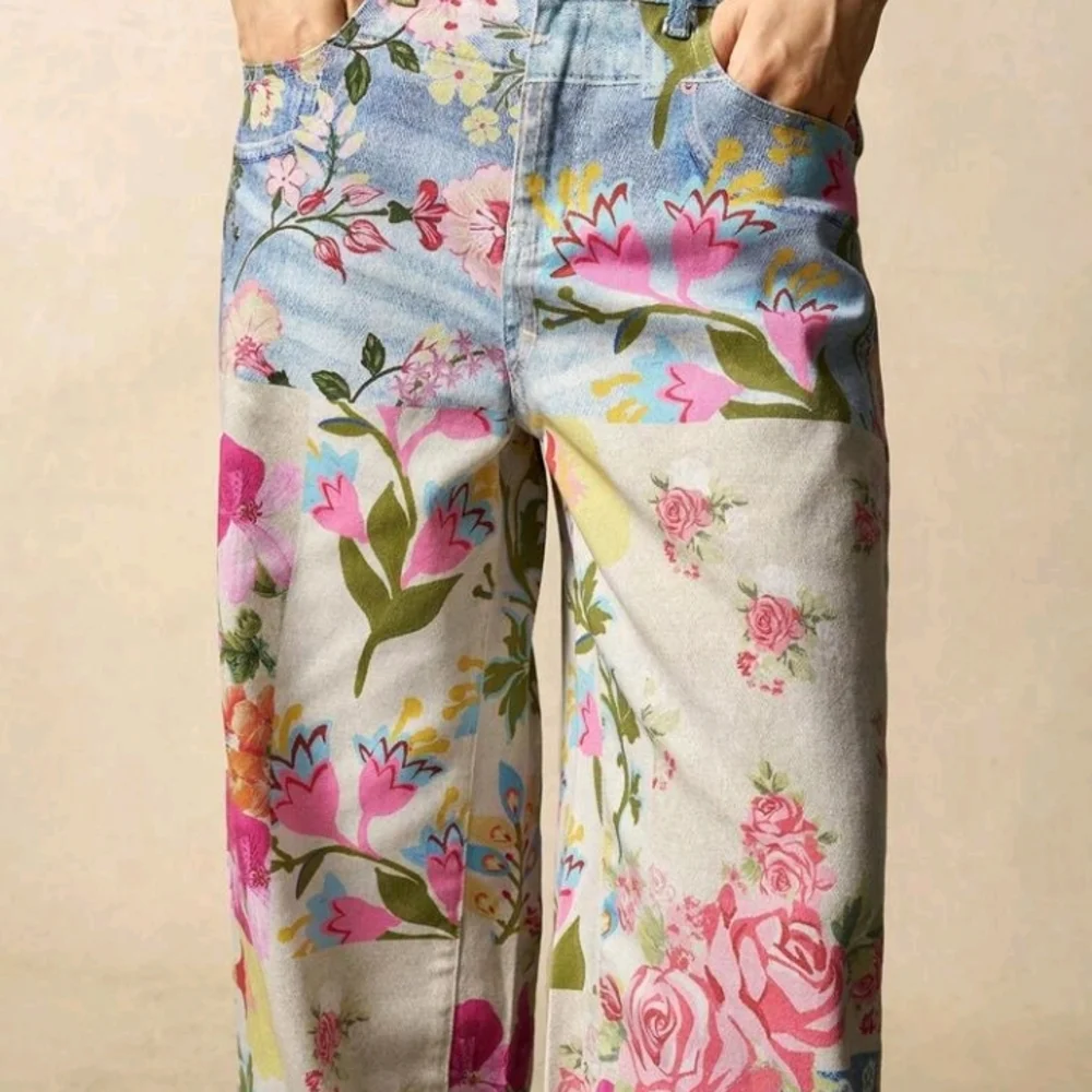 Floral Bohemian Denim Patchwork Jeans Hippie Boho New 2026 Design - Picture 2 of 4